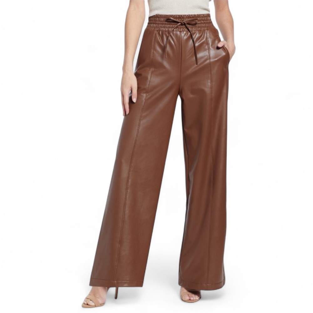 Open Edit Faux Leather Wide Leg Pants Brown